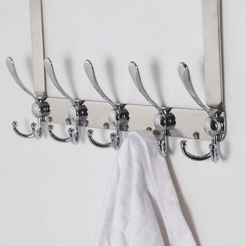 Dseap Over The Door Hook Hanger - Fits 1 3/8" to 1 3/4" Standard Doors | 5 Tri Hooks Heavy Duty Towel/Coat Rack | Door Organizer for Clothes, Jackets, Hats, Towels, Chromed, Pack of 2 - Image 5